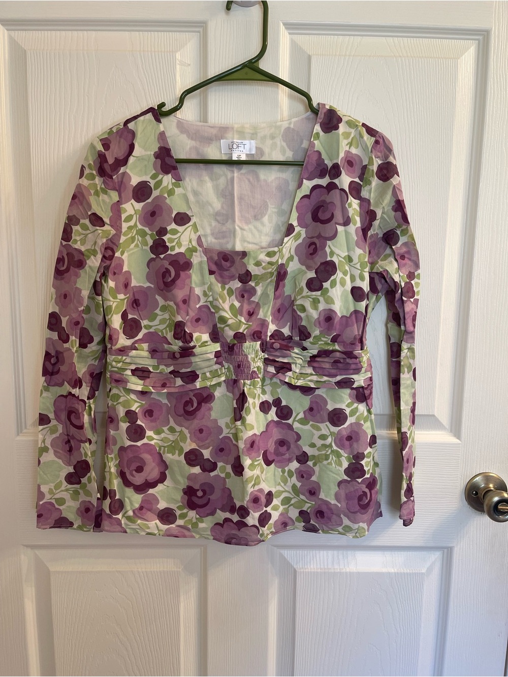 LOFT Floral Boho Long Sleeve 100% Cotton Blouse